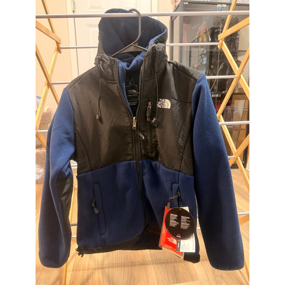 The North Face Denali Hooded Fleece Jacket Navy Blue Black Womens Large NEW